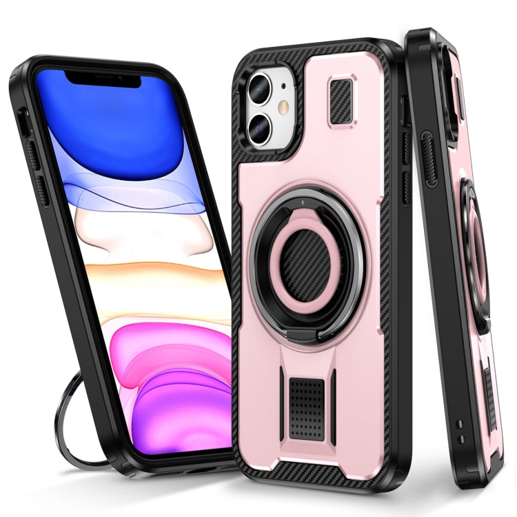 Ring Holder Carbon Fiber PC Hybrid TPU Phone Case, For iPhone 11