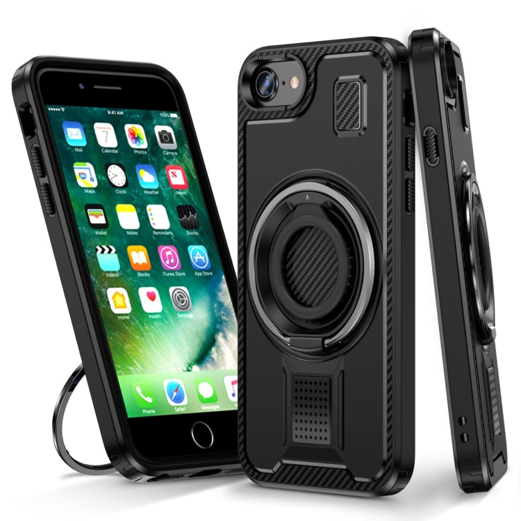 Ring Holder Carbon Fiber PC Hybrid TPU Phone Case, For iPhone 14 / 13, For iPhone 14 Pro, For iPhone 14 Pro Max, For iPhone 7 / 8 / SE 2022