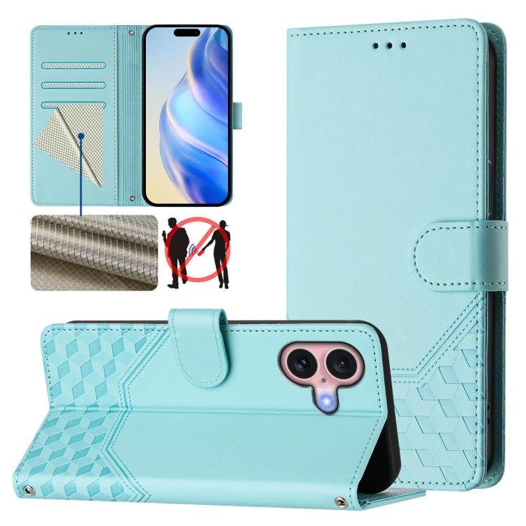 Honeycomb Embossing RFID Leather Phone Case, For iPhone 16e, For iPhone 16 Pro Max, For iPhone 16 Pro, For iPhone 16 Plus, For iPhone 16