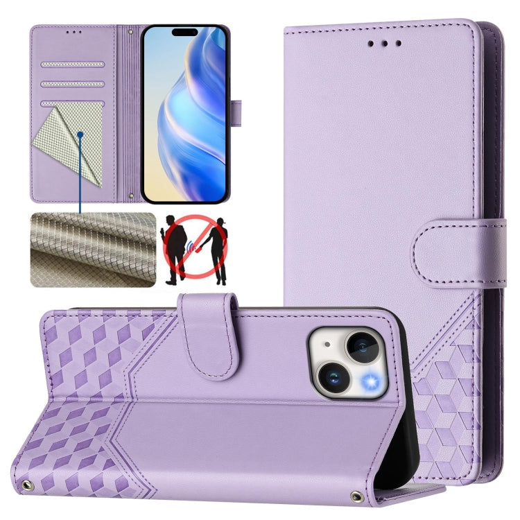 Honeycomb Embossing RFID Leather Phone Case, For iPhone 15 Pro Max, For iPhone 15 Pro, For iPhone 15 Plus, For iPhone 15, For iPhone 14 Plus