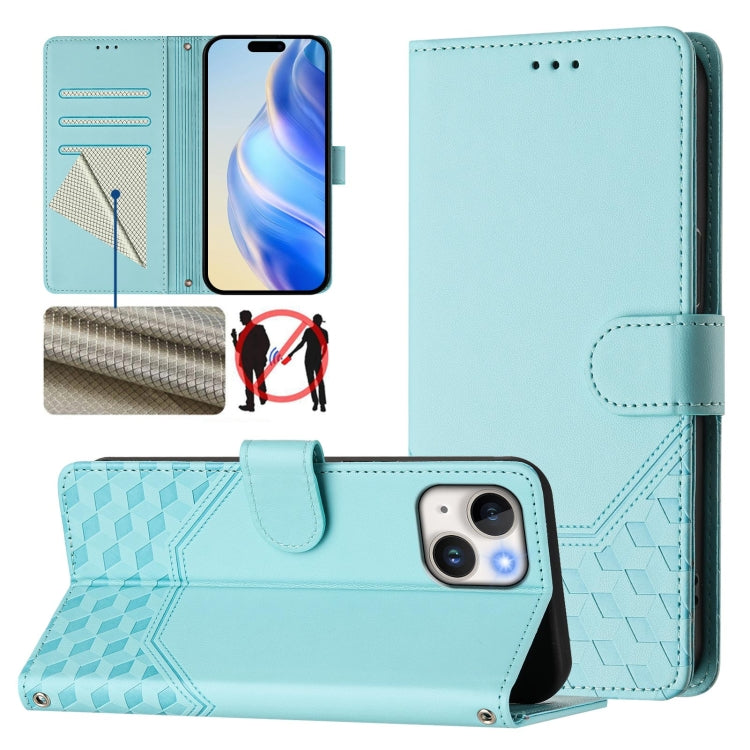 Honeycomb Embossing RFID Leather Phone Case, For iPhone 15 Pro Max, For iPhone 15 Pro, For iPhone 15 Plus, For iPhone 15, For iPhone 14 Plus