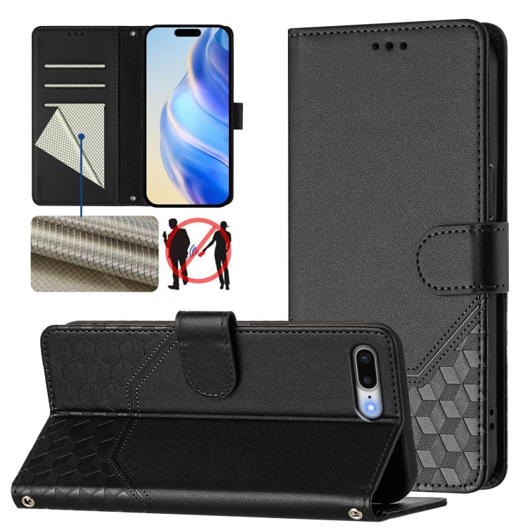 Honeycomb Embossing RFID Leather Phone Case, For iPhone XS Max, For iPhone 8 Plus / 7 Plus