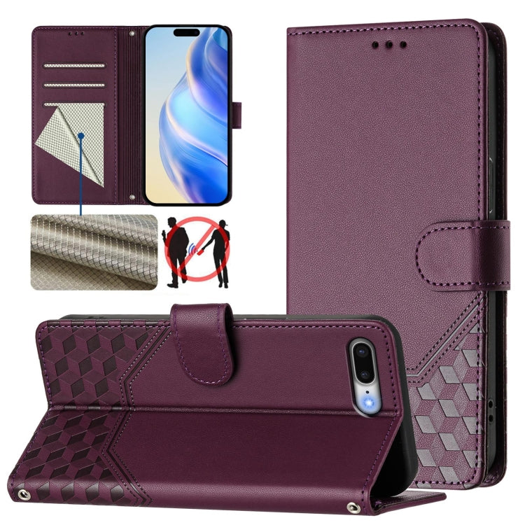 Honeycomb Embossing RFID Leather Phone Case, For iPhone XS Max, For iPhone 8 Plus / 7 Plus