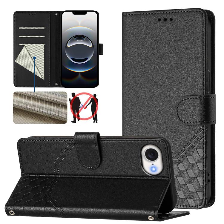 Honeycomb Embossing RFID Leather Phone Case, For iPhone 16e, For iPhone 16 Pro Max, For iPhone 16 Pro, For iPhone 16 Plus, For iPhone 16