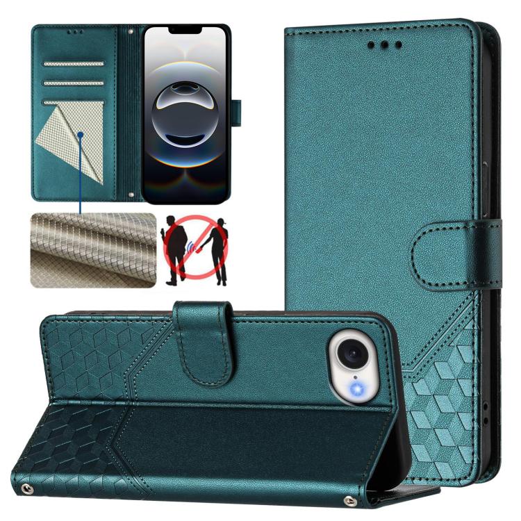 Honeycomb Embossing RFID Leather Phone Case, For iPhone 16e, For iPhone 16 Pro Max, For iPhone 16 Pro, For iPhone 16 Plus, For iPhone 16