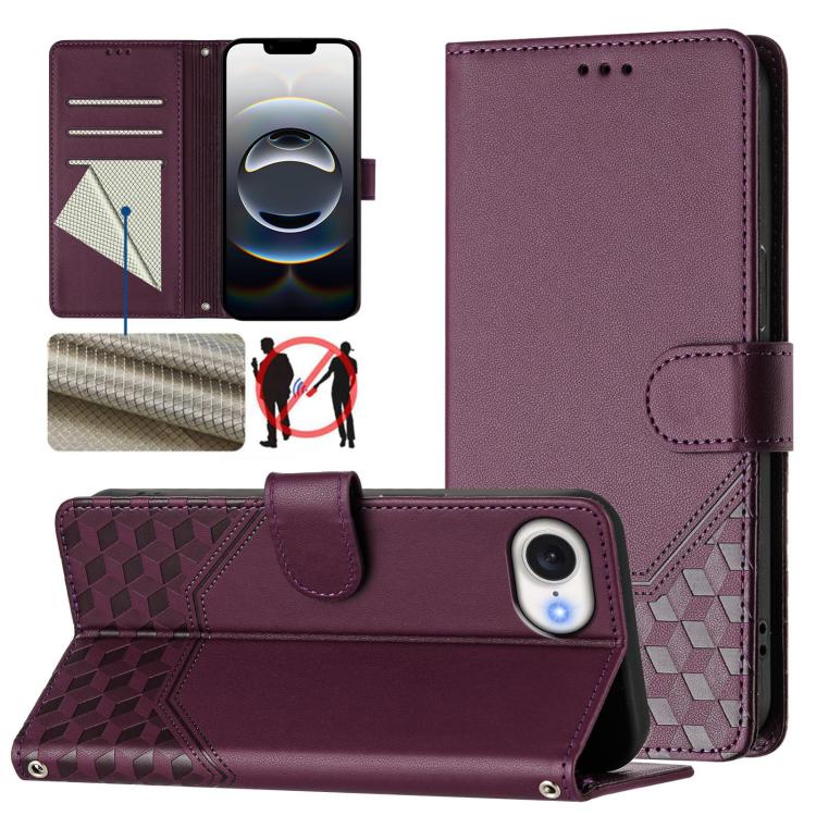 Honeycomb Embossing RFID Leather Phone Case, For iPhone 16e, For iPhone 16 Pro Max, For iPhone 16 Pro, For iPhone 16 Plus, For iPhone 16