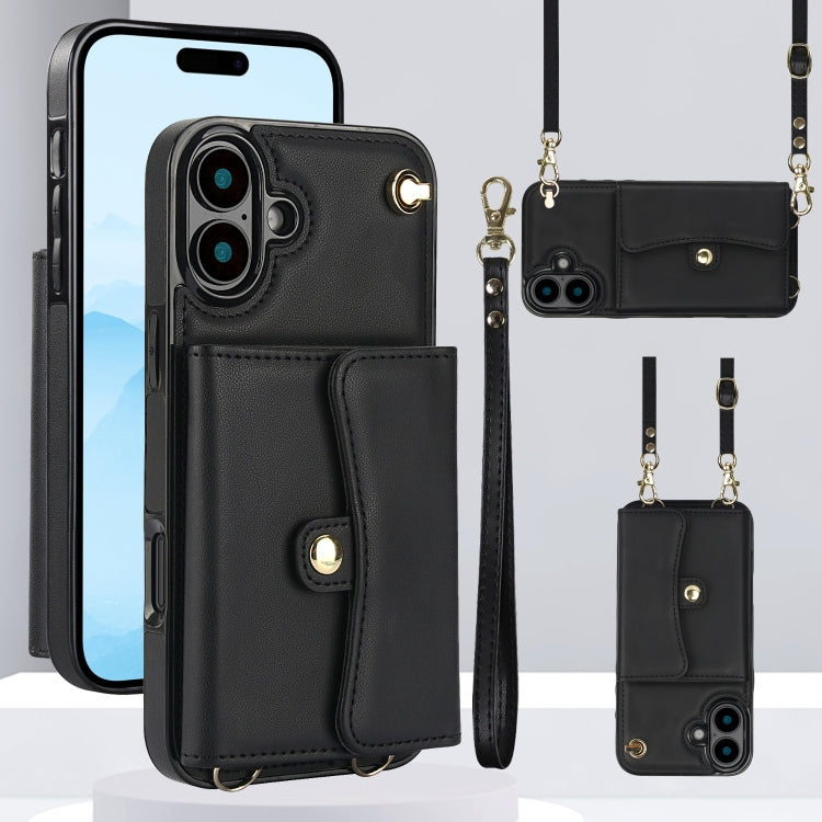 RFID Card Slot Phone Case with Long Lanyard, For iPhone 16 Pro Max, For iPhone 16 Pro, For iPhone 16 Plus, For iPhone 16