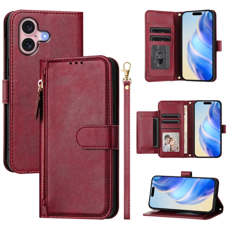 Multi-Card Slots Zipper Wallet Leather Phone Case, iPhone 16e, For iPhone 16 Pro Max, For iPhone 16 Pro, For iPhone 16 Plus, For iPhone 16