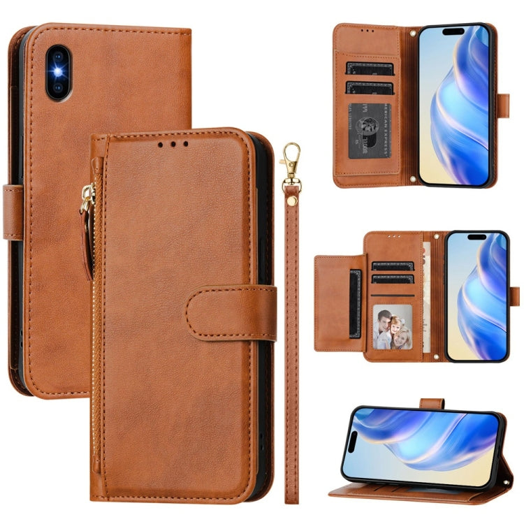 Multi-Card Slots Zipper Wallet Leather Phone Case, For iPhone XS Max, For iPhone 8 Plus / 7 Plus