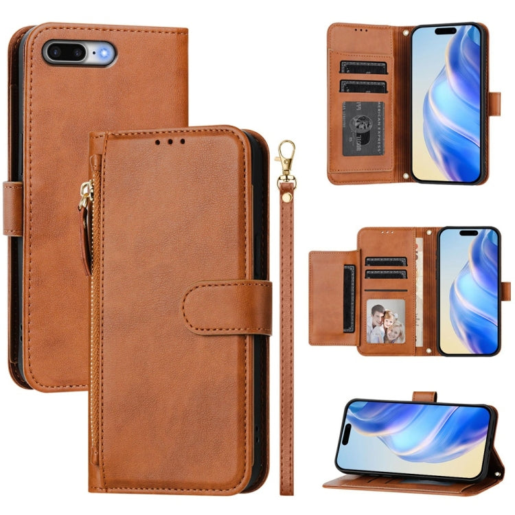 Multi-Card Slots Zipper Wallet Leather Phone Case, For iPhone XS Max, For iPhone 8 Plus / 7 Plus