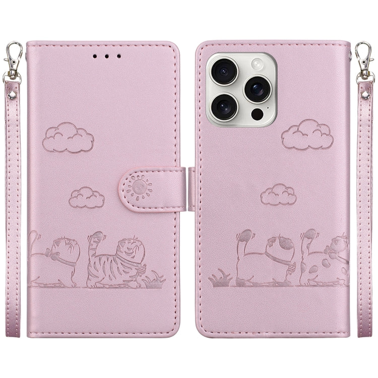 Cute Cats RFID Leather Phone Case, For iPhone 16 Pro Max, For iPhone 16 Pro, For iPhone 16 Plus, For iPhone 16, iPhone 16e