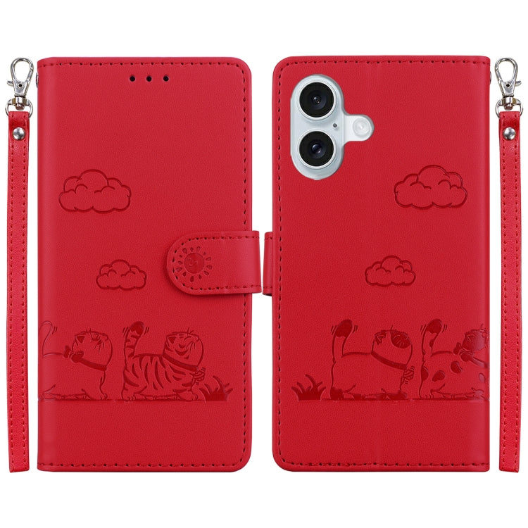 Cute Cats RFID Leather Phone Case, For iPhone 16 Pro Max, For iPhone 16 Pro, For iPhone 16 Plus, For iPhone 16, iPhone 16e