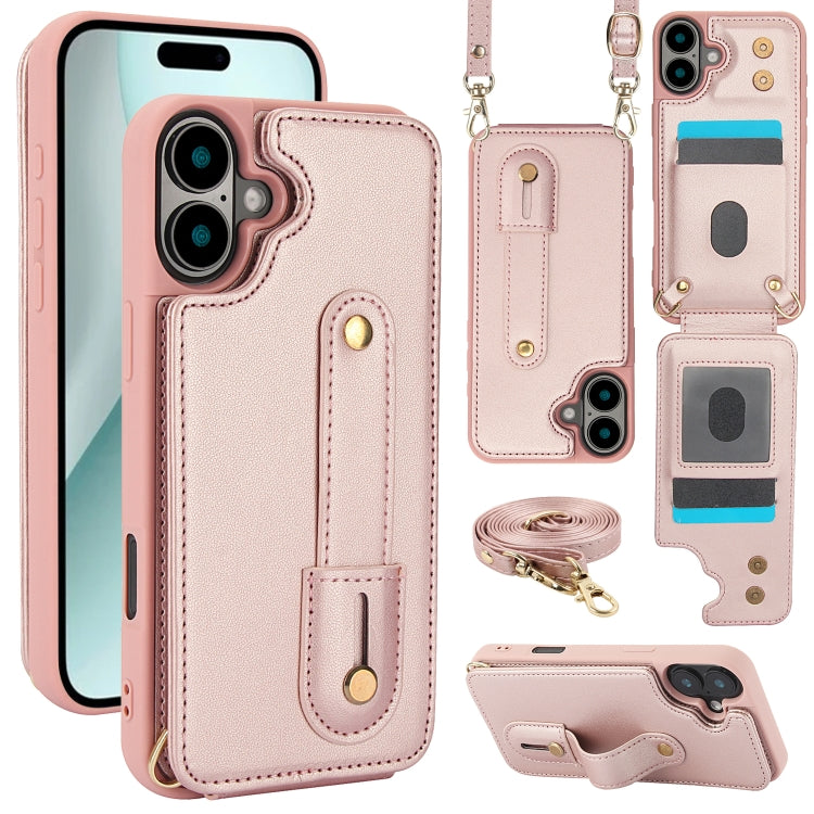 Wristband Vertical Flip Wallet Back Cover Phone Case with Long Lanyard, For iPhone 16 Pro Max, For iPhone 16 Pro, For iPhone 16 Plus, For iPhone 16, For iPhone 15 Pro Max