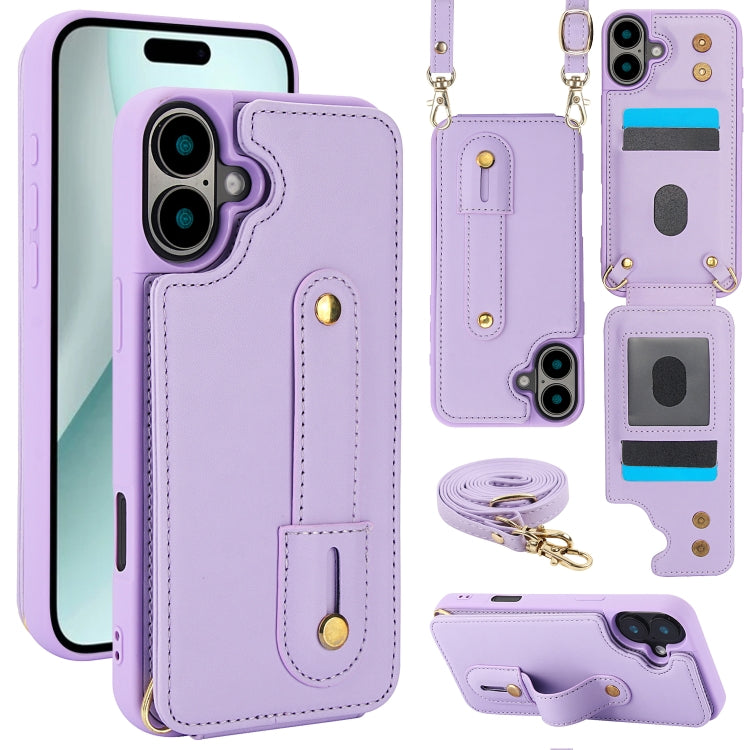 Wristband Vertical Flip Wallet Back Cover Phone Case with Long Lanyard, For iPhone 16 Pro Max, For iPhone 16 Pro, For iPhone 16 Plus, For iPhone 16, For iPhone 15 Pro Max