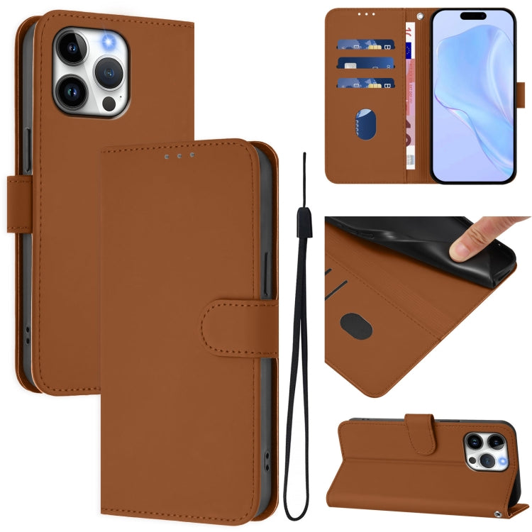 Skin Feel Solid Color Leather Phone Case with Lanyard, For iPhone 16 Pro Max