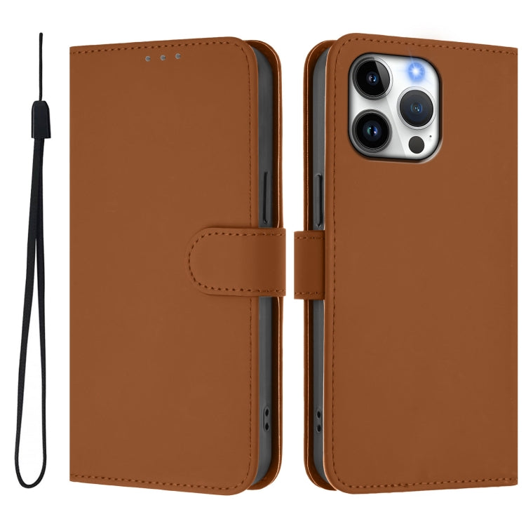 Skin Feel Solid Color Leather Phone Case with Lanyard, For iPhone 16 Pro Max