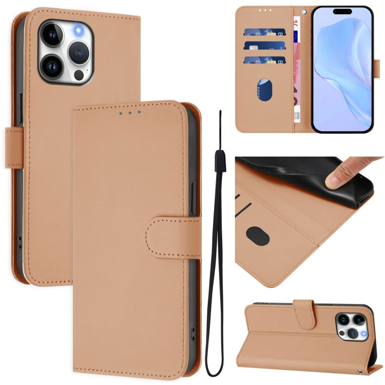 Skin Feel Solid Color Leather Phone Case with Lanyard, For iPhone 16 Pro Max