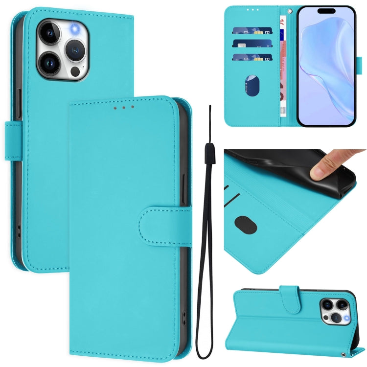 Skin Feel Solid Color Leather Phone Case with Lanyard, For iPhone 16 Pro Max