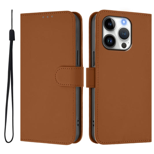 Skin Feel Solid Color Leather Phone Case with Lanyard, For iPhone 16 Pro