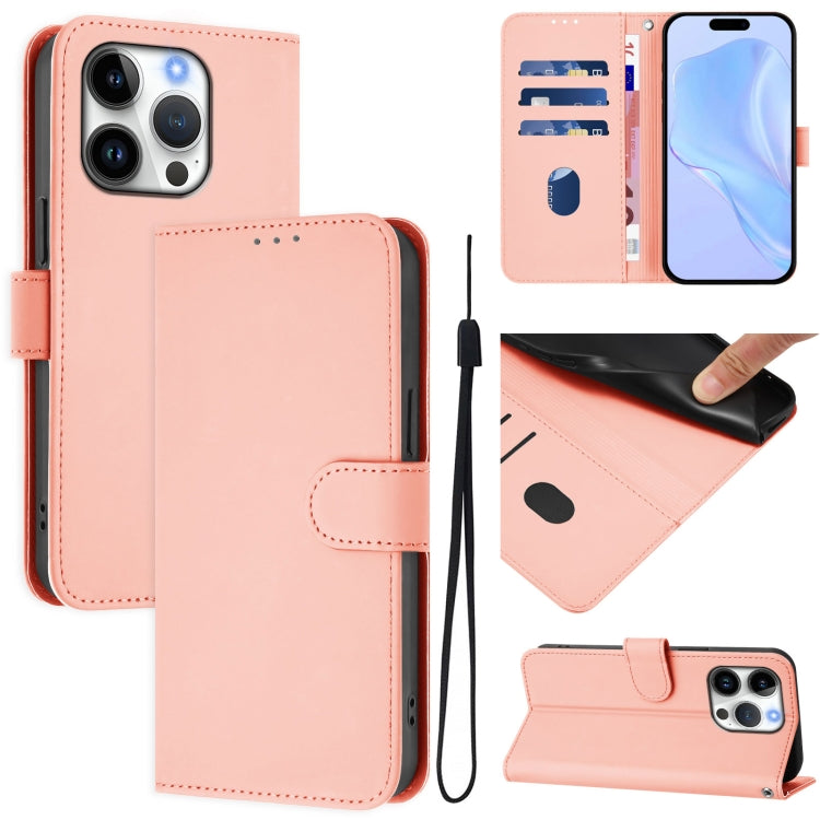 Skin Feel Solid Color Leather Phone Case with Lanyard, For iPhone 16 Pro