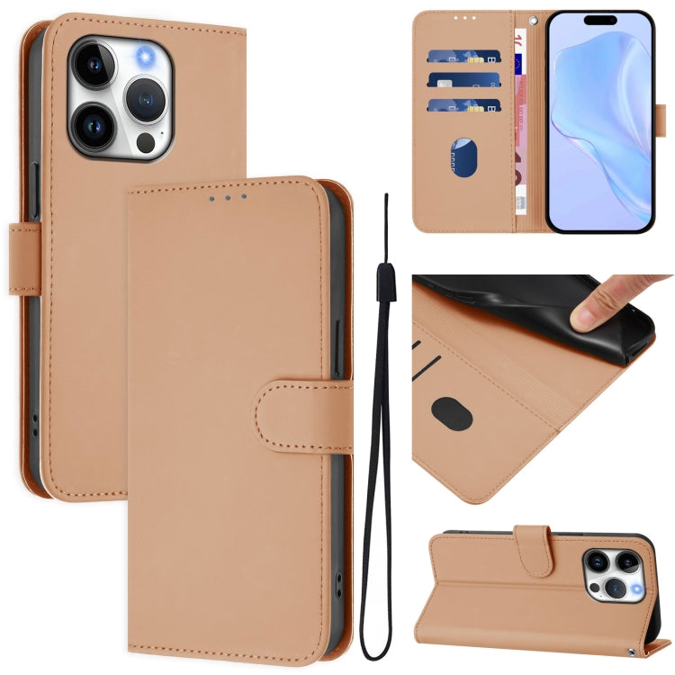 Skin Feel Solid Color Leather Phone Case with Lanyard, For iPhone 16 Pro