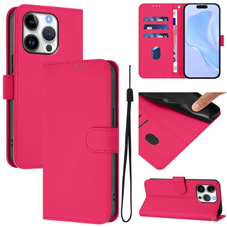 Skin Feel Solid Color Leather Phone Case with Lanyard, For iPhone 16 Pro