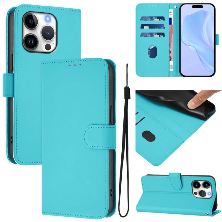 Skin Feel Solid Color Leather Phone Case with Lanyard, For iPhone 16 Pro