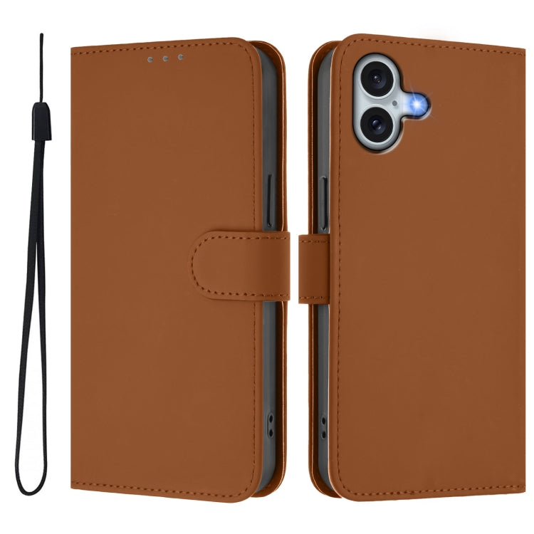 Skin Feel Solid Color Leather Phone Case with Lanyard, For iPhone 16 Plus