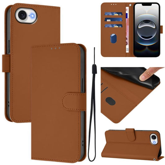 Skin Feel Solid Color Leather Phone Case with Lanyard, iPhone 16e