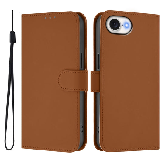 Skin Feel Solid Color Leather Phone Case with Lanyard, iPhone 16e