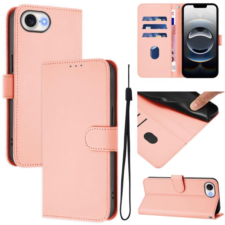 Skin Feel Solid Color Leather Phone Case with Lanyard, iPhone 16e