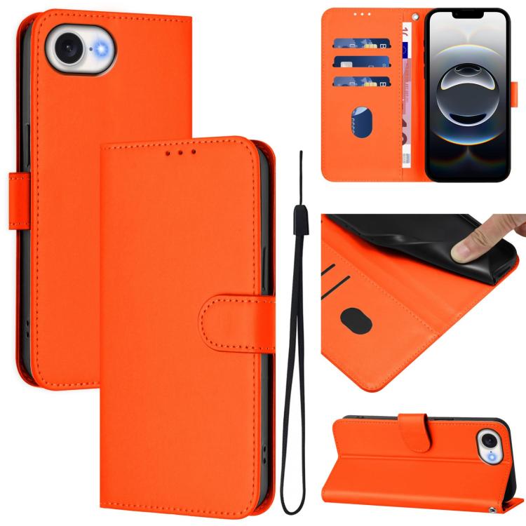 Skin Feel Solid Color Leather Phone Case with Lanyard, iPhone 16e