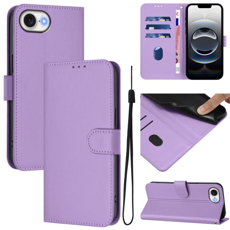 Skin Feel Solid Color Leather Phone Case with Lanyard, iPhone 16e