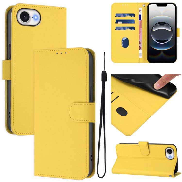 Skin Feel Solid Color Leather Phone Case with Lanyard, iPhone 16e