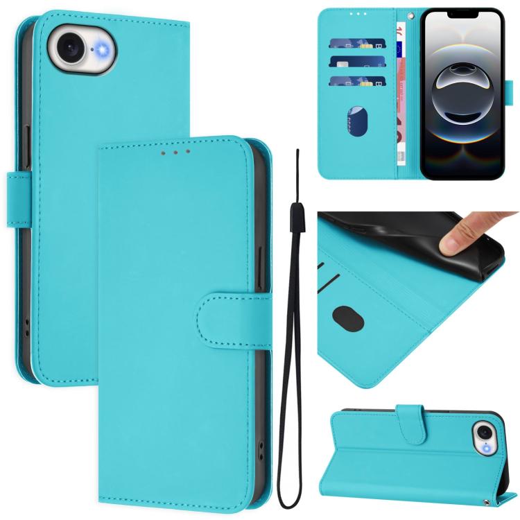 Skin Feel Solid Color Leather Phone Case with Lanyard, iPhone 16e