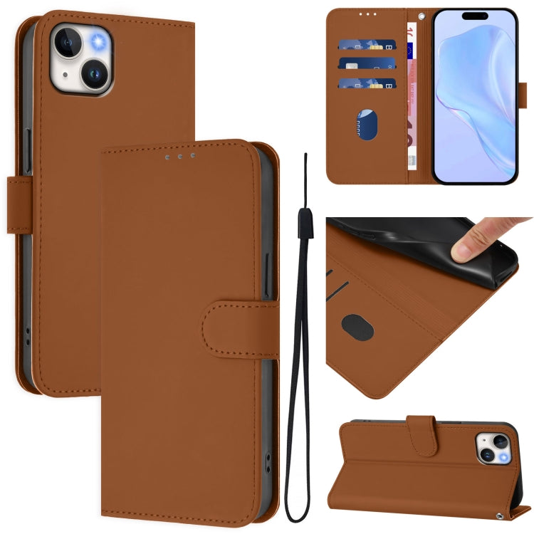 Skin Feel Solid Color Leather Phone Case with Lanyard, For iPhone 15 Plus