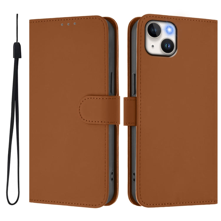 Skin Feel Solid Color Leather Phone Case with Lanyard, For iPhone 15 Plus