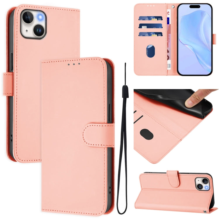 Skin Feel Solid Color Leather Phone Case with Lanyard, For iPhone 15 Plus