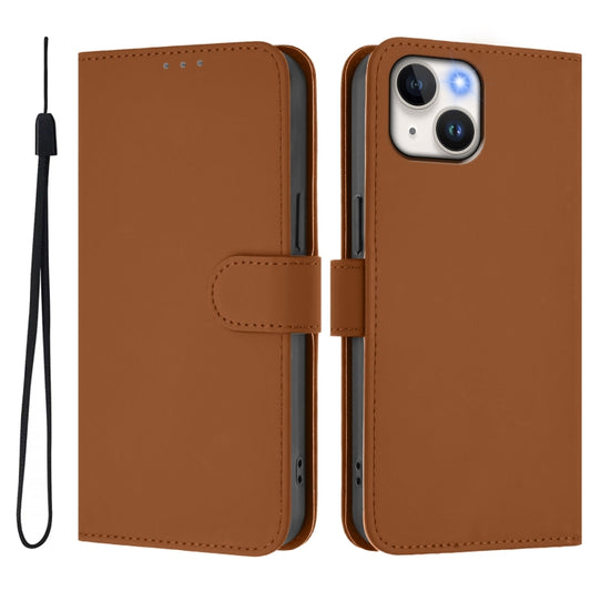 Skin Feel Solid Color Leather Phone Case with Lanyard, For iPhone 15