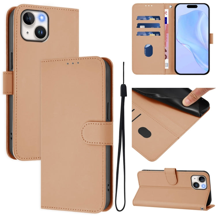 Skin Feel Solid Color Leather Phone Case with Lanyard, For iPhone 15