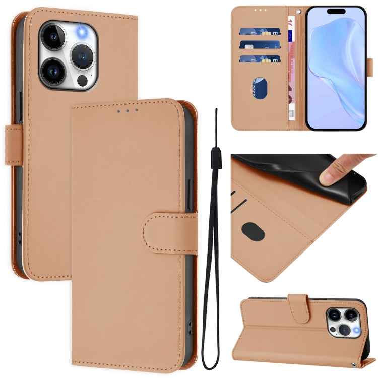 Skin Feel Solid Color Leather Phone Case with Lanyard, For iPhone 14 Pro