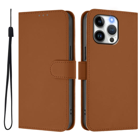 Skin Feel Solid Color Leather Phone Case with Lanyard, For iPhone 13 Pro