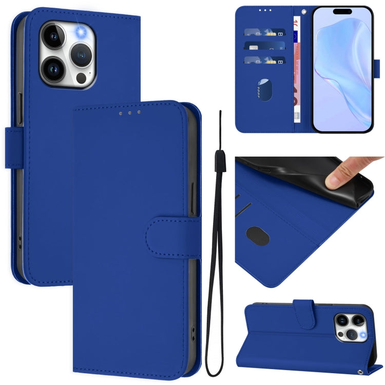 Skin Feel Solid Color Leather Phone Case with Lanyard, For iPhone 13 Pro