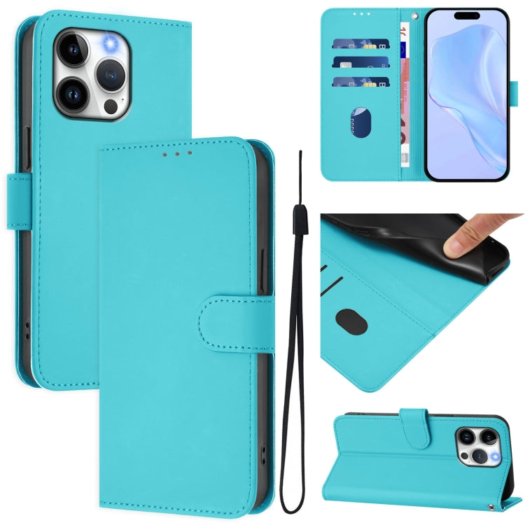 Skin Feel Solid Color Leather Phone Case with Lanyard, For iPhone 13 Pro