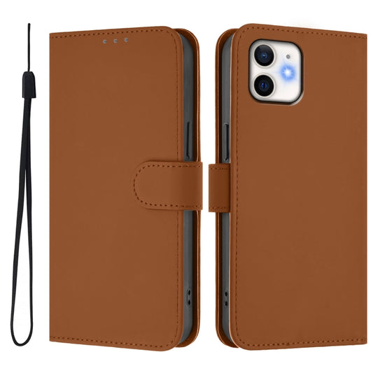 Skin Feel Solid Color Leather Phone Case with Lanyard, For iPhone 12 / 12 Pro