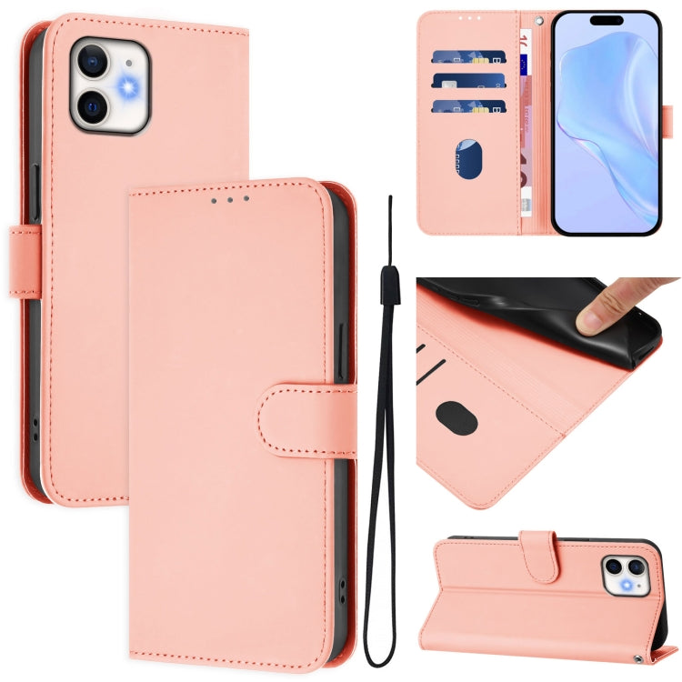 Skin Feel Solid Color Leather Phone Case with Lanyard, For iPhone 12 / 12 Pro