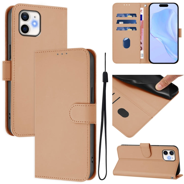 Skin Feel Solid Color Leather Phone Case with Lanyard, For iPhone 12 / 12 Pro