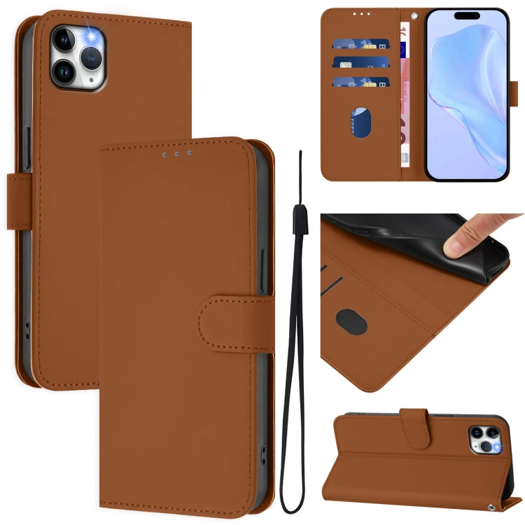 Skin Feel Solid Color Leather Phone Case with Lanyard, For iPhone 11 Pro Max