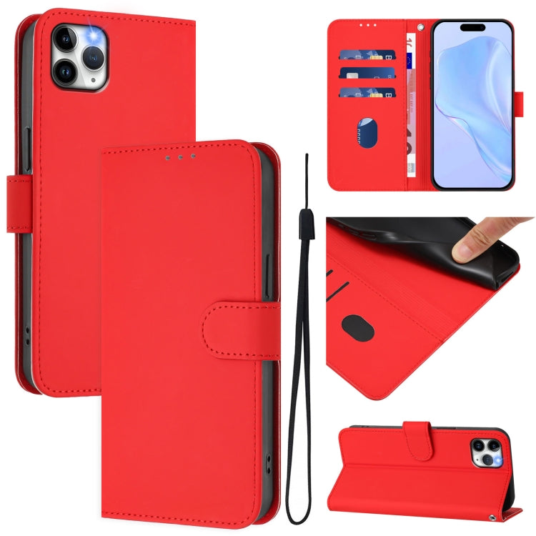 Skin Feel Solid Color Leather Phone Case with Lanyard, For iPhone 11 Pro Max