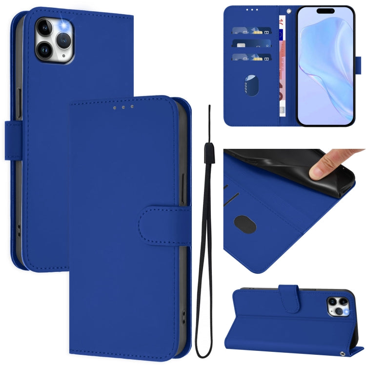 Skin Feel Solid Color Leather Phone Case with Lanyard, For iPhone 11 Pro Max